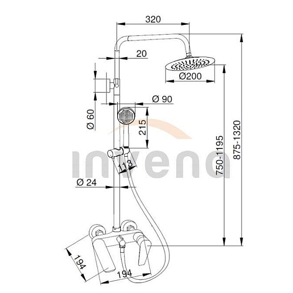 SHOWER COLUMN DOKOS W BATH MIXER BLACK