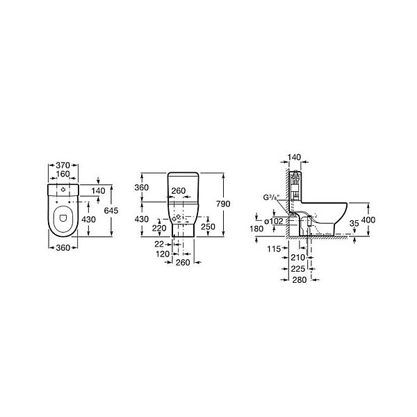 Unitazas ROCA MERIDIAN A34224L000+A341240000. 370×650 mm