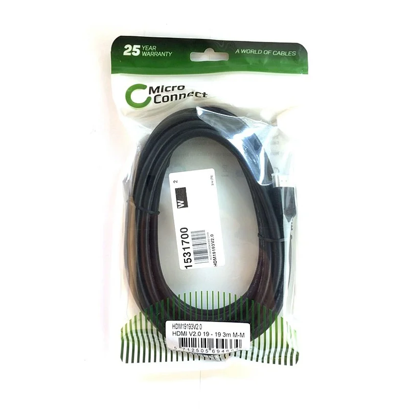 Kabelis MICRO_CONNEC HDMI M. HDMI M. 3m. melns Kabelis MICRO_CONNEC HDMI M. HDMI M. 3m. melns