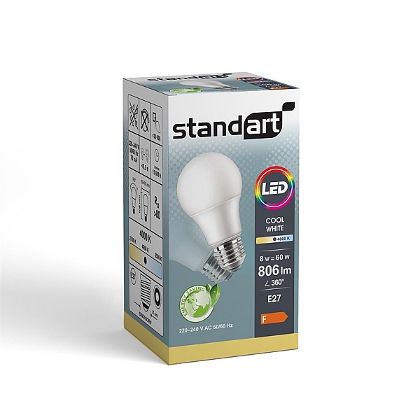 LED lemputė STANDART. A60. E27. 8 W. 806 lm. 4000 K