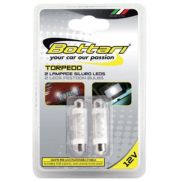 2 FESTOON BULBS 4 WHITE LEDS TORPEDO