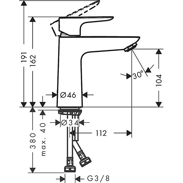 Praustuvės maišytuvas HANSGROHE TALIS E110. juodas