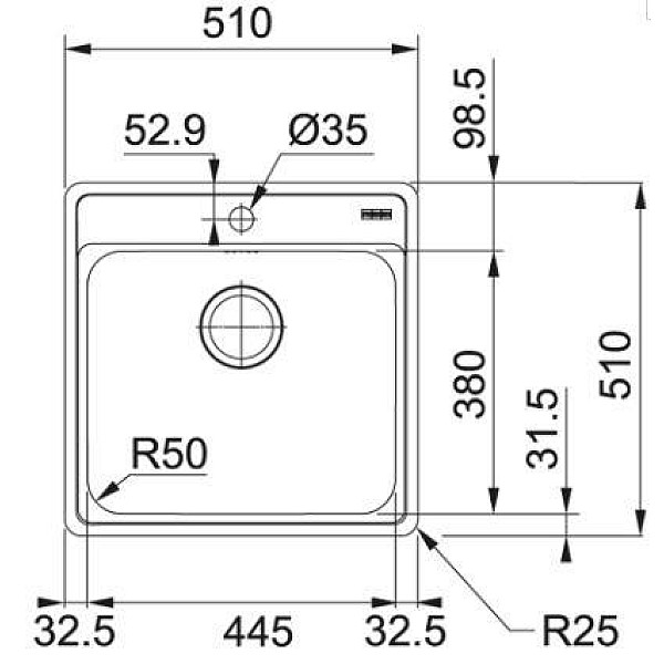 Plautuvė Franke Bell BCX 610-51 101.0622.893 51x51x20cm