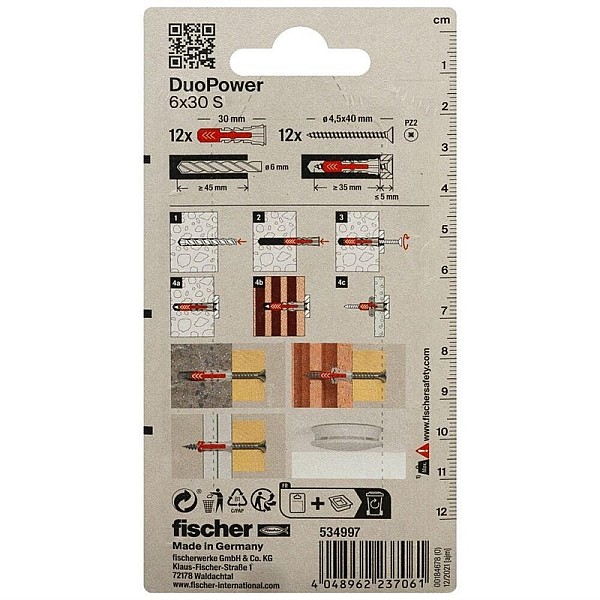 FRAME PLUG WITH SCREW 6X30MM 12PCS