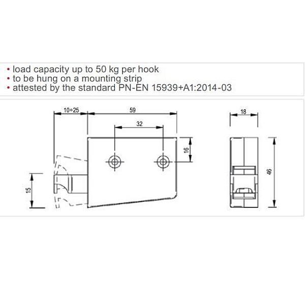 ADJUSTABLE HANGER UNIV METAL/WHITE PLAST