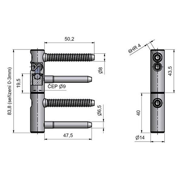 DOOR HINGE TRIO 14 DZ ZN BLUE