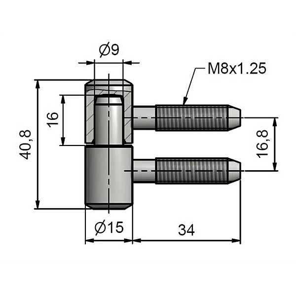 WINDOW HINGE 40 M8 YELLOW ZINC