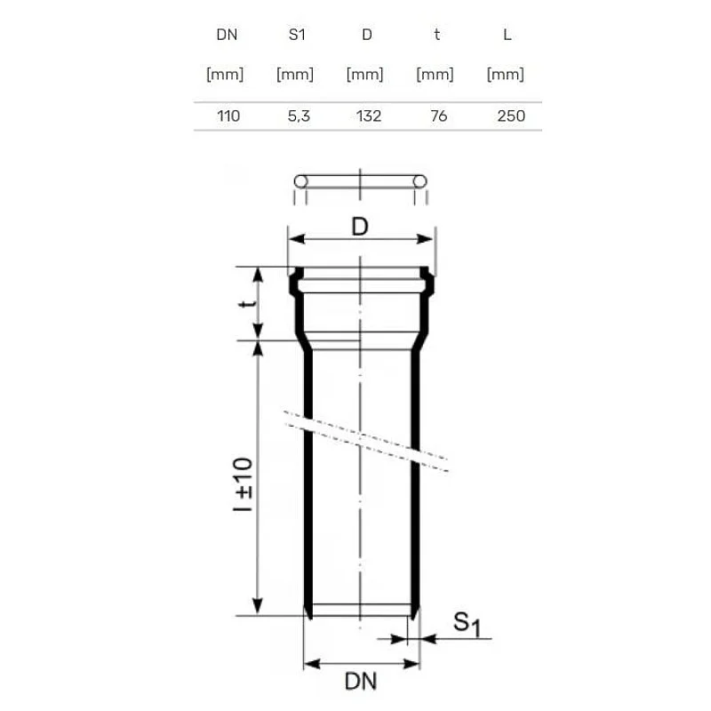 Vidaus kanalizacijos vamzdis Magnaplast Skolan Ø110mm. 0.25m Vidaus kanalizacijos vamzdis Magnaplast Skolan Ø110mm. 0.25m