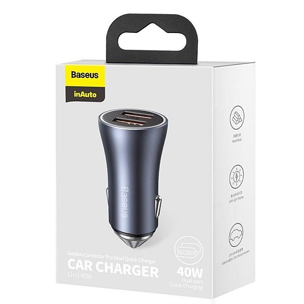 CAR CHARGER 12-24V 2XUSB QC4.0 40W GRAY