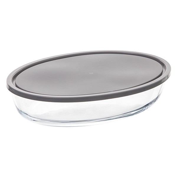 GLASS OVAL DISH+LID 30X21