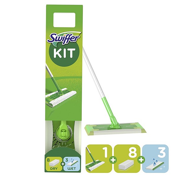 Swiffer Sweeper Kit. Sausas 8 vnt + Šlapias 3 vnt