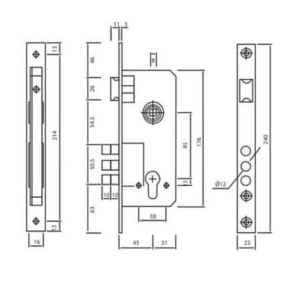 MORTISE LOCK 10152/3MR WITHOUT CYLIN BP