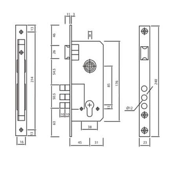 MORTISE LOCK 10152/3MR WITHOUT CYLIN CP