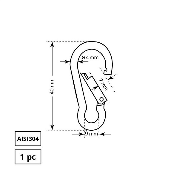 MOUNTING CARABINER 4X40MM AISI304 1DD