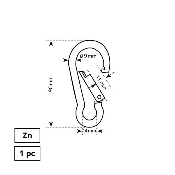 MOUNTING CARABINER 9X90 MM ZN 1DD