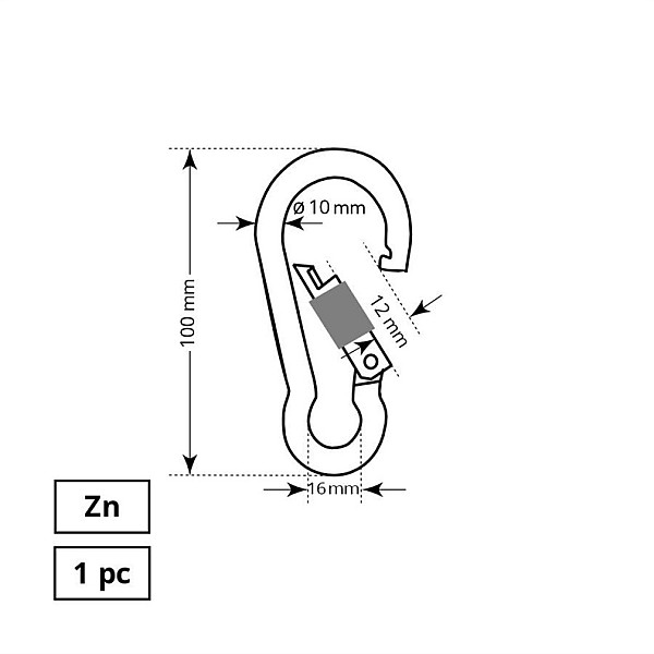 MOUNTING CARABINER 10X100 MM ZP WITH NU