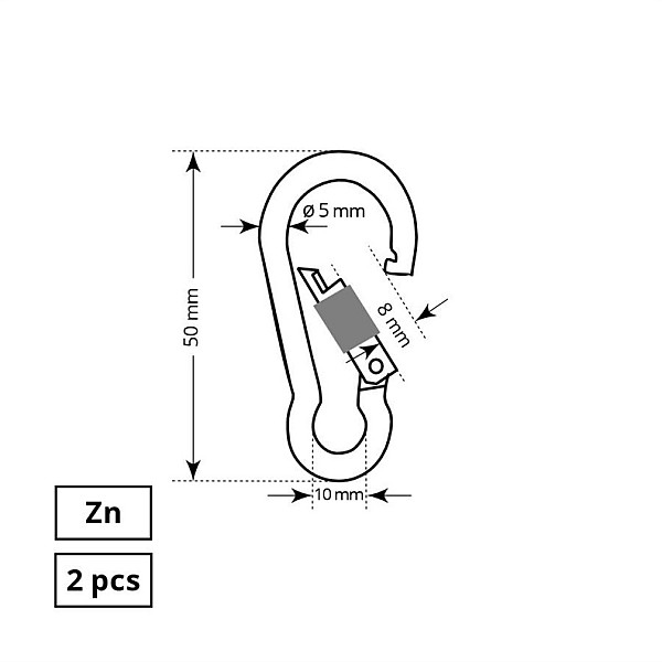 CARABINER 5X50 MM ZP WITH NUT 2DD