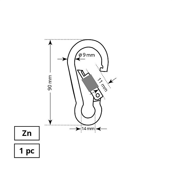 MOUNTING CARABINER 9X90 MM ZN 1DD