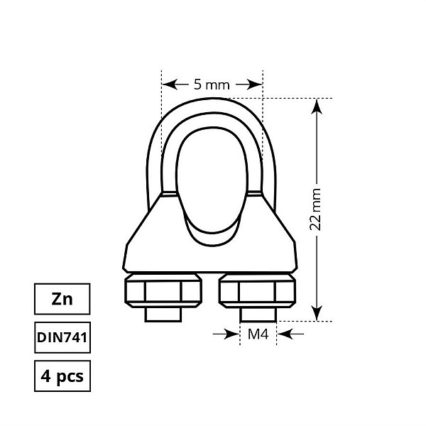 Lyno suspaudiklis Haushalt. ZN. DIN741. 4DD. 3 mm