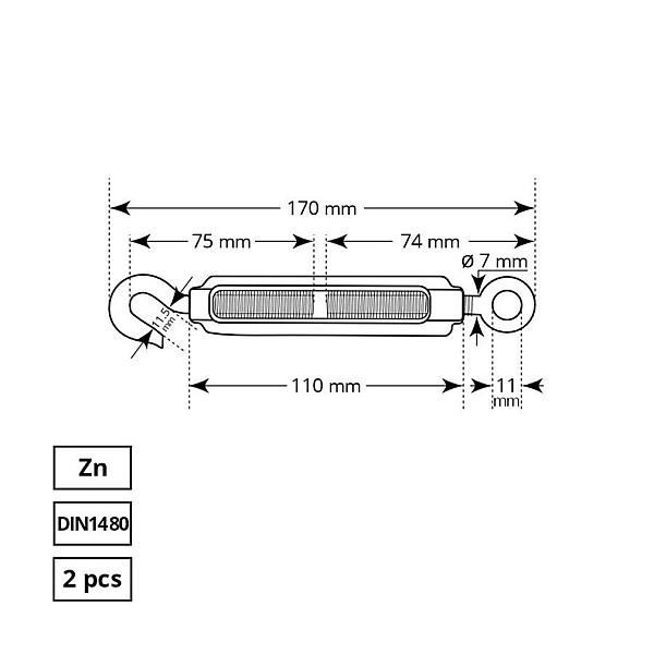 ROPE TURNBUCKLE 1480/M8 2DD