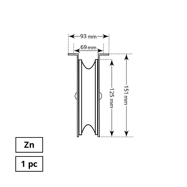 LIFTING PULLEY WITH PAD 125 MM SINGLE