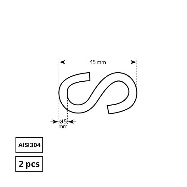 STAINLESS STEEL S-SHAPED HOOK 5 MM 2D