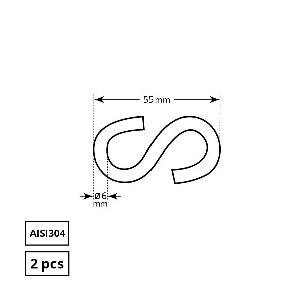 STAINLESS STEEL S-SHAPED HOOK 6 MM 2DD