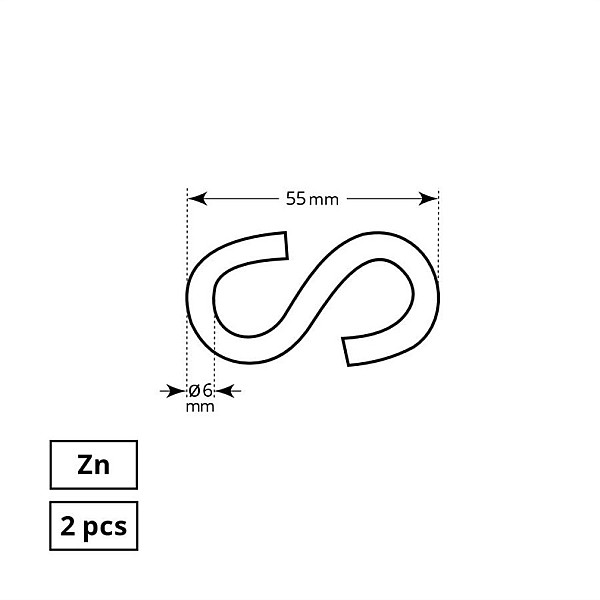 HOOK 6 MM S SHAPED ZN 2DD