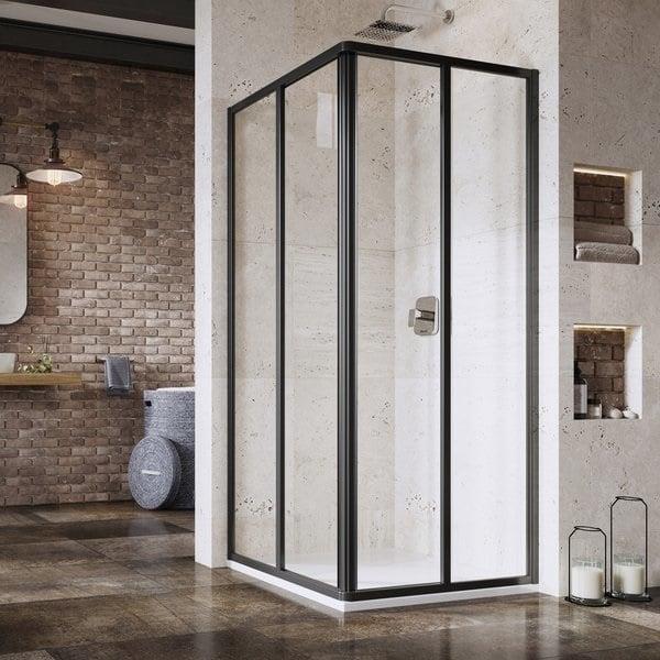 SHOWER WALL SRV2-90 S BLACK+GLASS TRANS