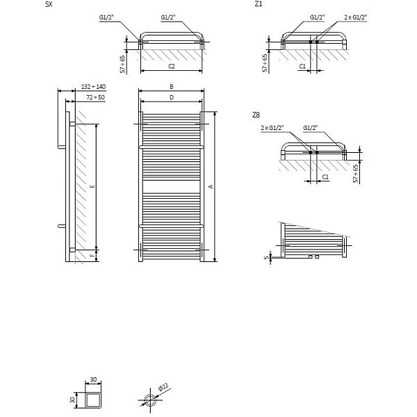 Elektriskais dvieļu žāvētājs Terma Lima. balta. 500x820mm