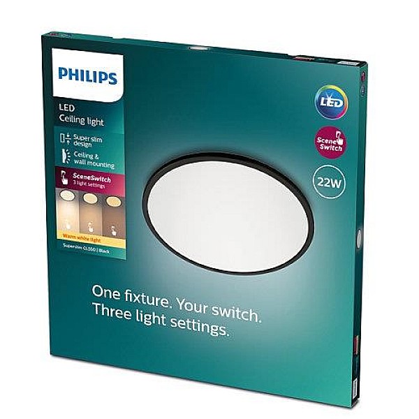 Lampa Philips Superslim. 22W. 2700°K. melna