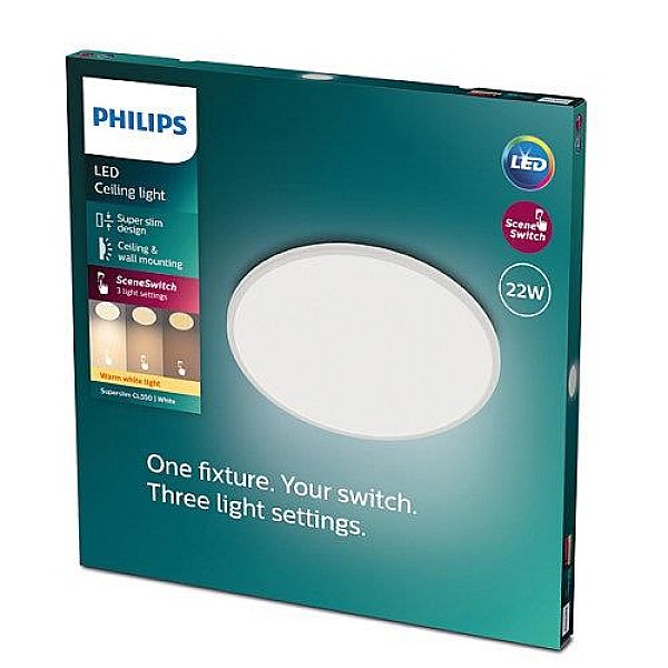 Lampa Philips Superslim. 22W. 2700°K. balta