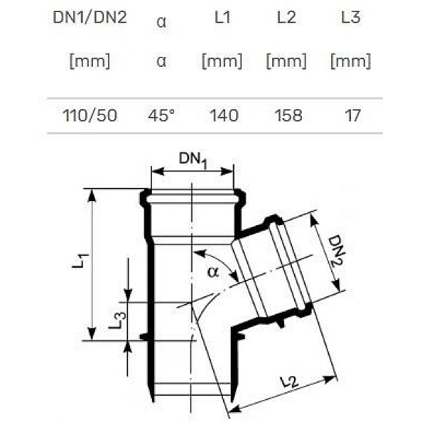 TEE INTERNAL D110/50X45o PP ULTRA DB