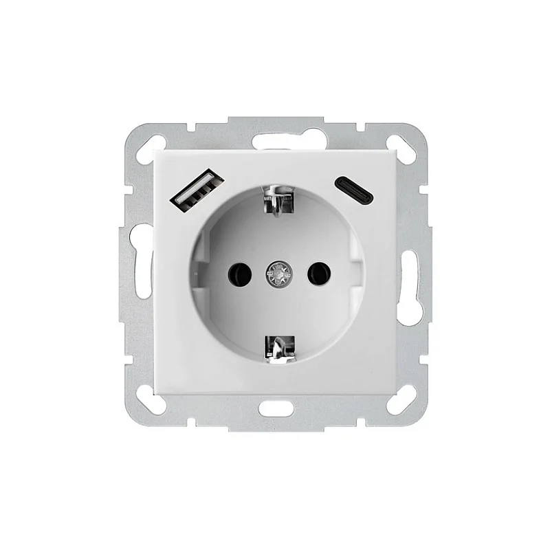 Kištukinis lizdas ir USB A+C kroviklis LIREGUS EPSILON.balta