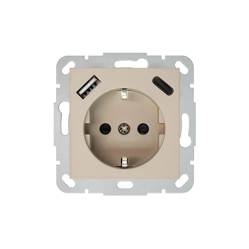 Kištukinis lizdas.USB A+C kroviklis Liregus Retro. kreminė