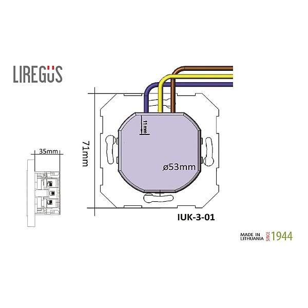 Kištukinis lizdas.USB A+C kroviklis Liregus Retro. juoda