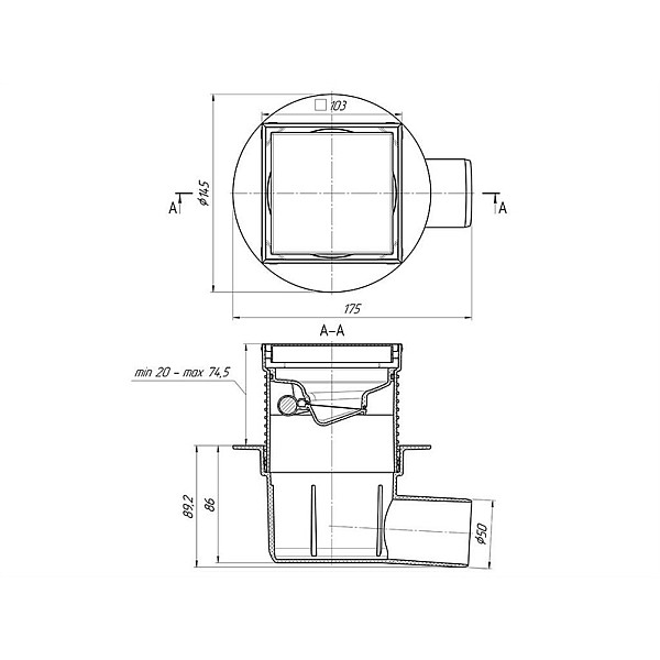 DUŠ TRAP SAUS ĮKLIJUOJ PLYTEL 10X10 REG