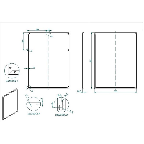 SPOGULIS AR MELNU RĀMI 60X80 CM 19 MM