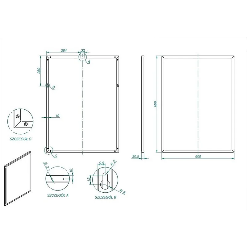 MIRROR WITH FRAME 60X80 BLACK 19MM MIRROR WITH FRAME 60X80 BLACK 19MM