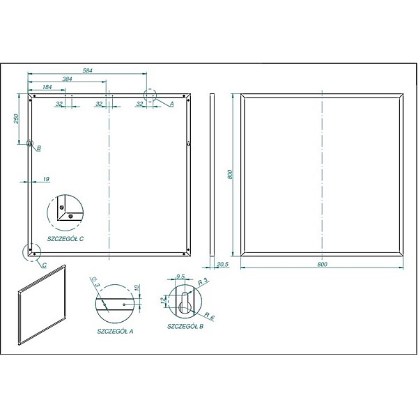 MIRROR WITH FRAME 80X80 BLACK 19MM