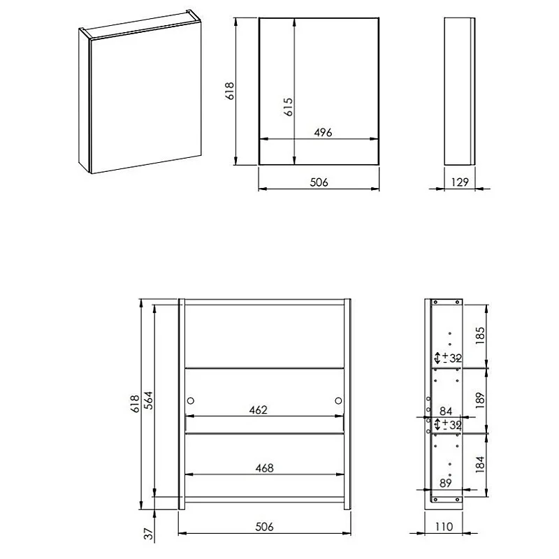 MIRROR CABINET BASIC 50CM 1D MIRROR CABINET BASIC 50CM 1D