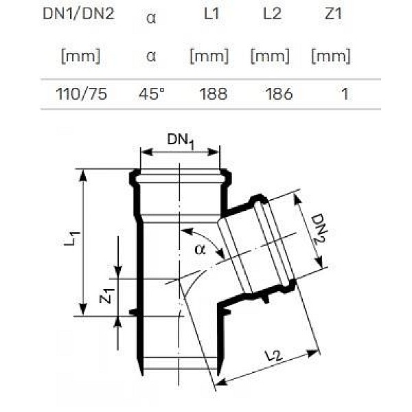 Trejgabals iekšējais D110/75x45 PP (Magnaplast)