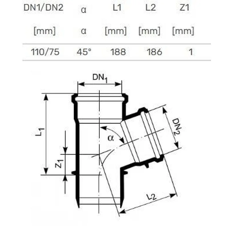 TEE INTERNAL D110/75X45