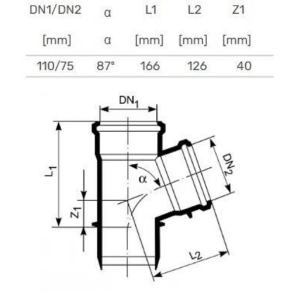 Trejgabals iekšējais D110/75x87 PP (Magnaplast)