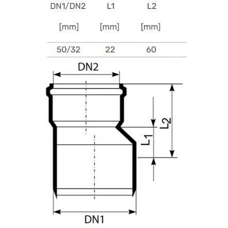 Vidaus kanalizacijos trumpa pereiga HTplus. Ø32/50 mm balta Vidaus kanalizacijos trumpa pereiga HTplus. Ø32/50 mm balta