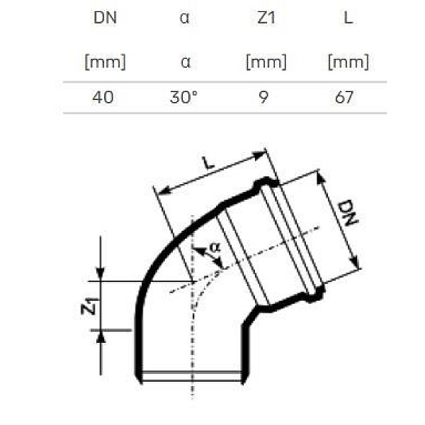 Līkums iekšējais D40x30° balts PP (Magnaplast)