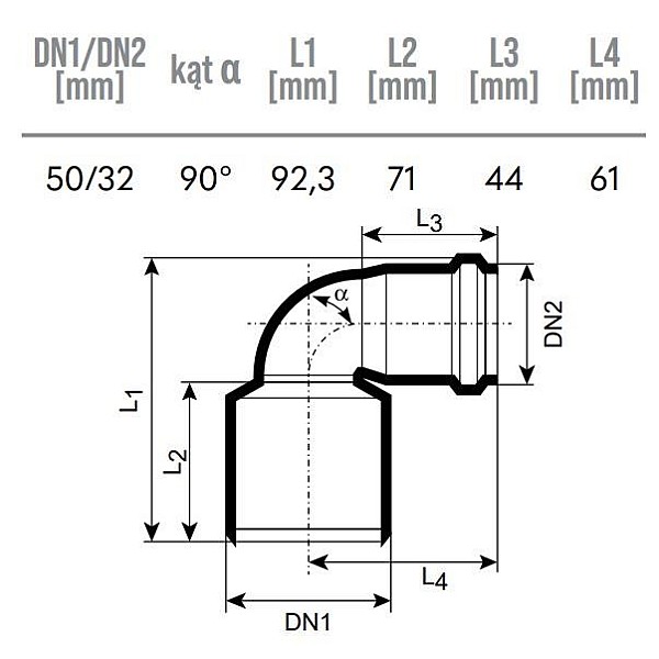 ELBOW REDUCER INTERNAL D32/50 WHITE