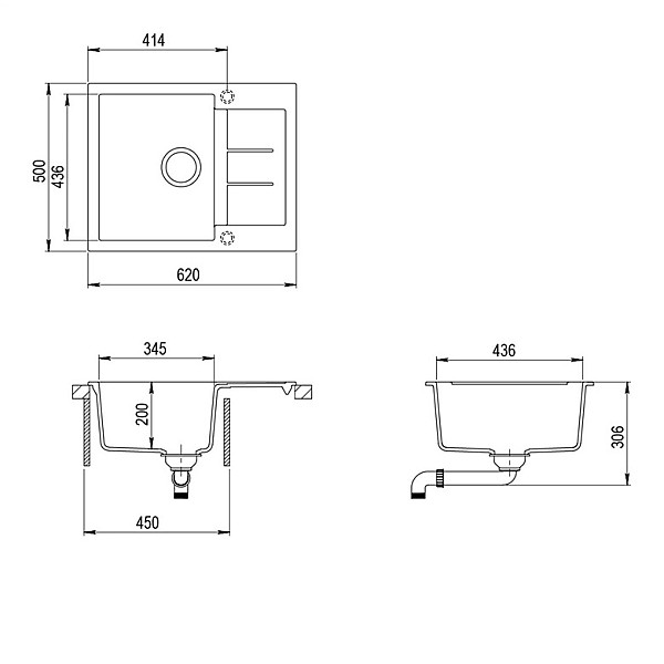 Virtuves izlietne Aquasanita Tesa SQT102-601AW 62x50x30.6 cm