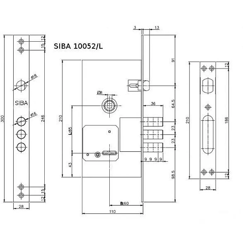 MORTISE LOCK SIBA 10052/L CP
