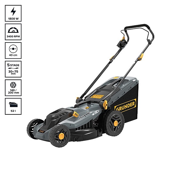 LAWN MOVER CORDED 1800W 43CM GRUNDER